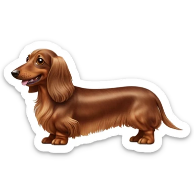 cheerful long-haired brown marble dachshund in full height on the side sticker