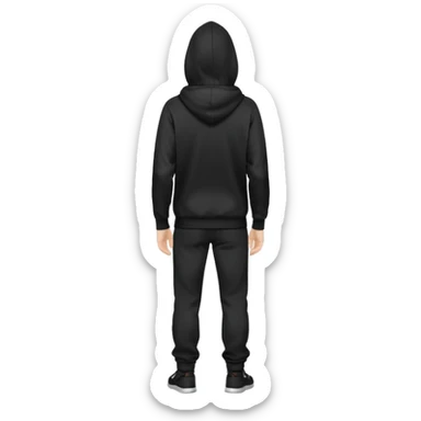 fullbody Mysterious shy caucasian man in black hoodie on head, hands in pockets and black pants rear backview sticker