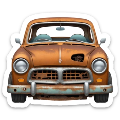 a rusty crappy demolished car sticker