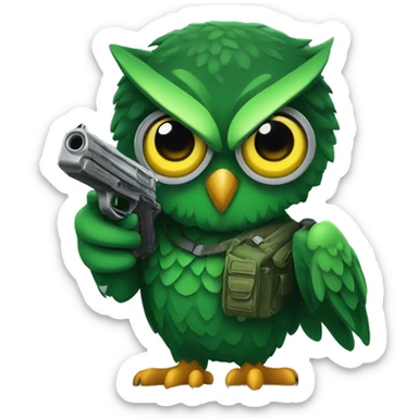 Green owl with gun sticker