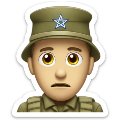 sad upset jewish combat solider magen david face sticker