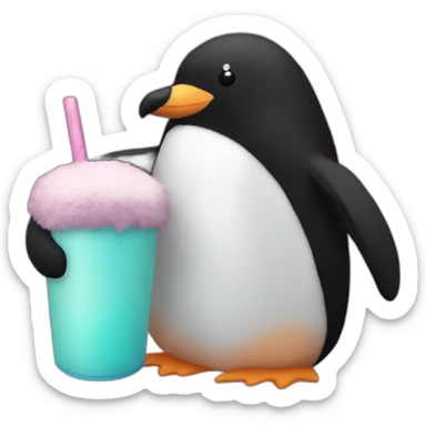 Penguin plushie with a boba plushie sticker