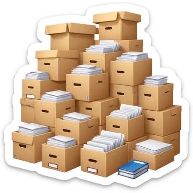 a huge boxes bursting with a lot of documents and papers sticker