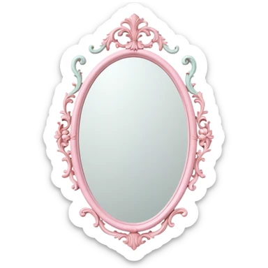Vintage white rococo body mirror with pastel pink details sticker