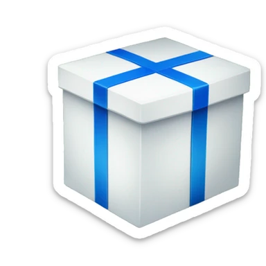 "white box with blue illustrations and bold 'B' logo in the middle, placed beside a vibrant green Christmas tree. sticker