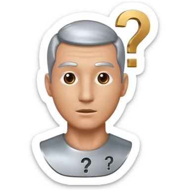 bust of a man with a question mark sticker