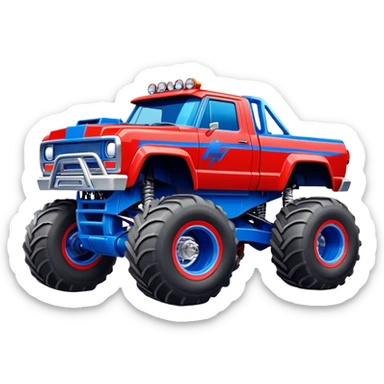 Avenger - Monster Jam (Model Year: 2021) (Iconic colour: Blue and red) - A dynamic monster truck with a split-color scheme: predominantly blue accented by bold red elements. Focus on strong, angular lines and vivid contrasting colors that evoke high energy and a futuristic, rebellious style. sticker