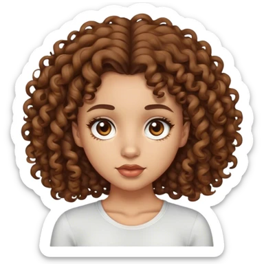 light skin girl tight big curly brown hair brown eyes sticker