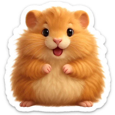 Make the gerbil much fluffier with extra soft fur, keeping the playful pose, no background. sticker