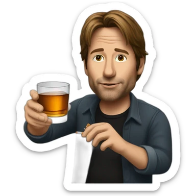 hank moody holds a glass of whisky and cigarettes sticker