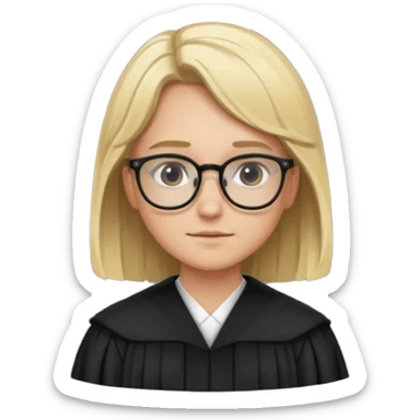 Young judge, blonde hair with glasses and robe sticker