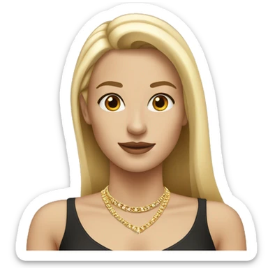 white woman with straight blonde hair wearing gold necklace and small gold stud earrings sticker
