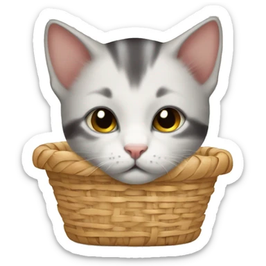 Kitten curled up in a basket sticker