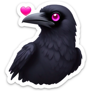 Raven with hot pink heart eyes sticker