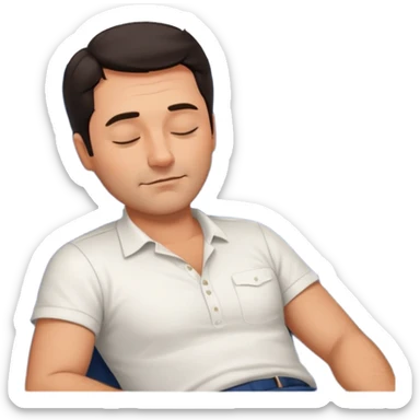 A handsome 45 year old man with dark hair sleeping blissfully on an international flight. sticker