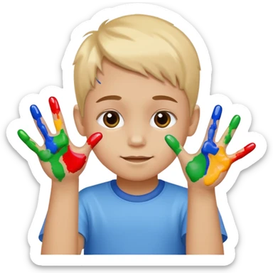 Kid with finger-painted hands sticker