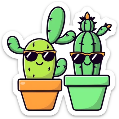 Happy Cactus best friends in a pot sticker