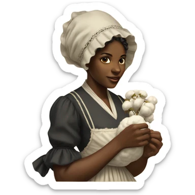 Black woman in 1800s bonnet and dress picking cotton sticker