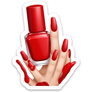 hand with painted nails and nail polish bottle sticker