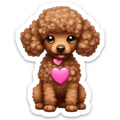 curly brown toy poodle dog with pink heart next to it sticker