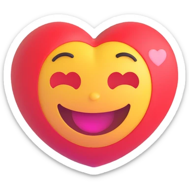 3D smiley emoji, round shape, in love, heart background, smiling face, no body sticker