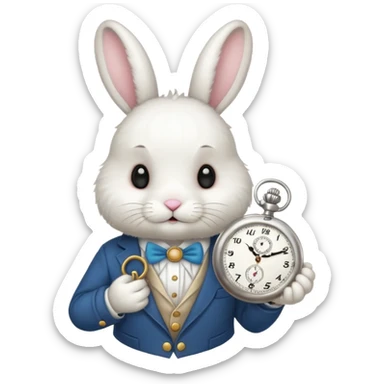white bunny with a clock on his hand sticker