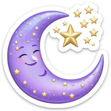 Beautiful sparkly glittery shiny pretty floating pastel lilac lavender Violet crescent and stars aesthetic deco sticker