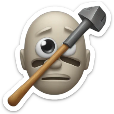 an emojie with fossil hammers for the eyes sticker
