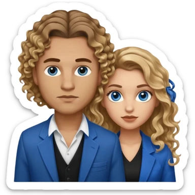 A light skinned gangster couple. She has brown blonde balayage and long curls. He has brown hair and a fade haircut. Both blue eyes sticker