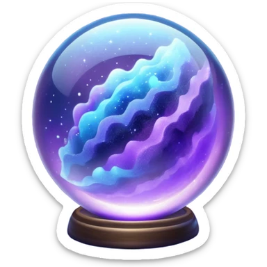 a magical glass sphere filled with flaoted purple and blue dust, glowing, 3d sticker