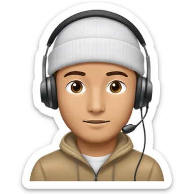 man with headset and beanie invisible background sticker