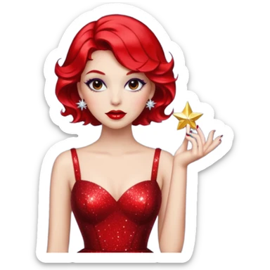 Představuji si mě jako glamourózní postavu, s výrazným make-upem a stylovým oblečením. Budu mít rtěnku v zářivé barvě, perfektně upravené vlasy a elegantní šaty. Pozadí bude plné třpytek a lesku, aby to podtrhlo mou módní vášeň. Styl bude spíše realistický, ale s nádechem fantazie a extravagance. 💅 sticker