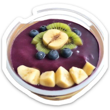 Açaí in a clear cup with layers of fruits and granola and condensed milk sticker