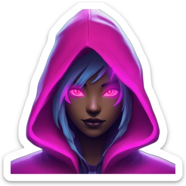 Riot Games Valorant neon pink eyes glowing bright red Video game woman blue eyes purple hooded assassin themed character shrouded wraith in to the forest sticker