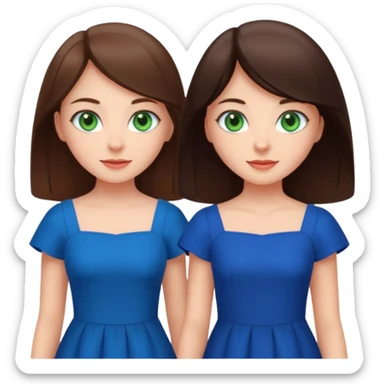 A brunette sister with green eyes and a brunette sister with green eyes in different clothes standing happily sticker