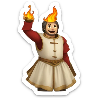 medieval fire eater acting for audience, torso, without the audience sticker