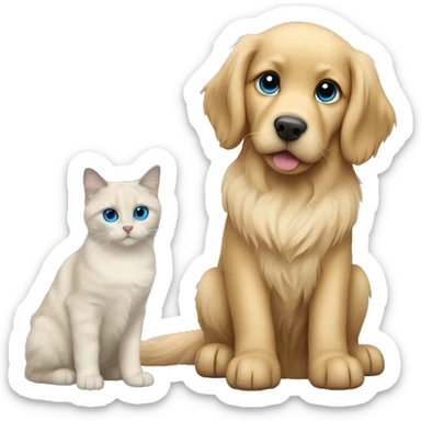Golden retriever with a blue bicolor ragdoll cat sticker