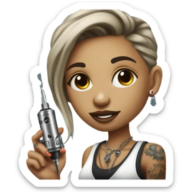 Tattoo artist girl with tattoo machine in hands  sticker