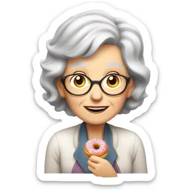 white old lady eating donut  sticker