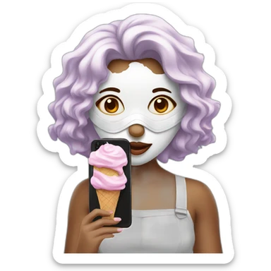 masked girl with phone selfie with ice-cream  sticker