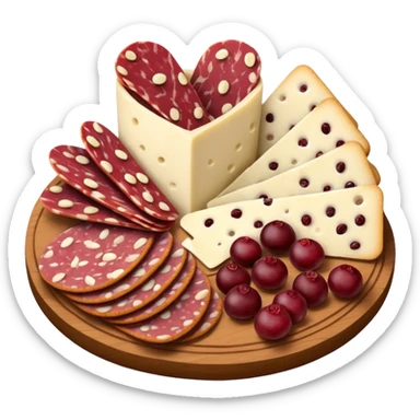 Charcuterie with multigrain crackers, white cheddar cheese, salami, and chocolate cranberries sticker
