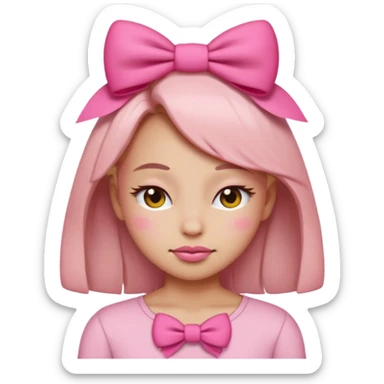 sassy girly emoji with pink bow, closed eyes, confident smirk



 sticker