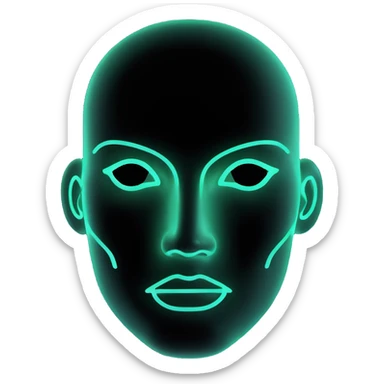 Minimalist futuristic AI avatar — clean glowing outline of a humanoid face, half-abstract with light reflections. sticker