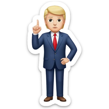 Donald Trump pointing his finger up, full-length, don't make big eyes, hyper-realistic sticker