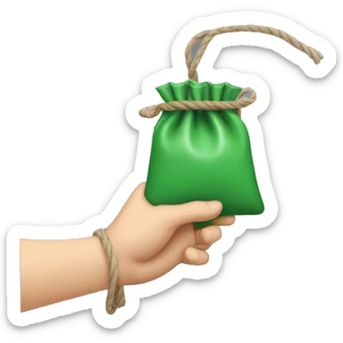 hand holding up a green pouch tied with brown string sticker