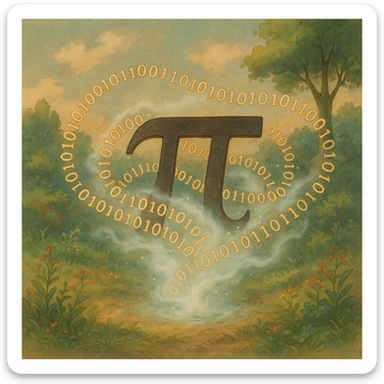  combine the π (pi) math symbol, binary code, and digital mist emerging from it. sticker
