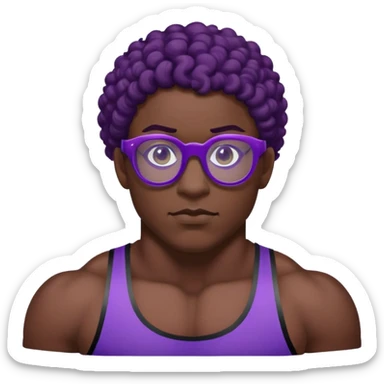 Wrestler with purple glasses tinted black and short curly brown hair sticker