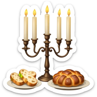 Shabbat two candles in candlesticks and halal bread  sticker