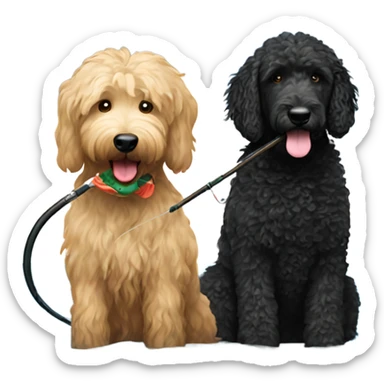 Golden doodle and  black labradoodle fishing sticker