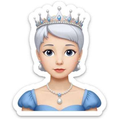 Queen with white short hair – silver tiara, pearl necklace, elegant gown, blue dress sticker
